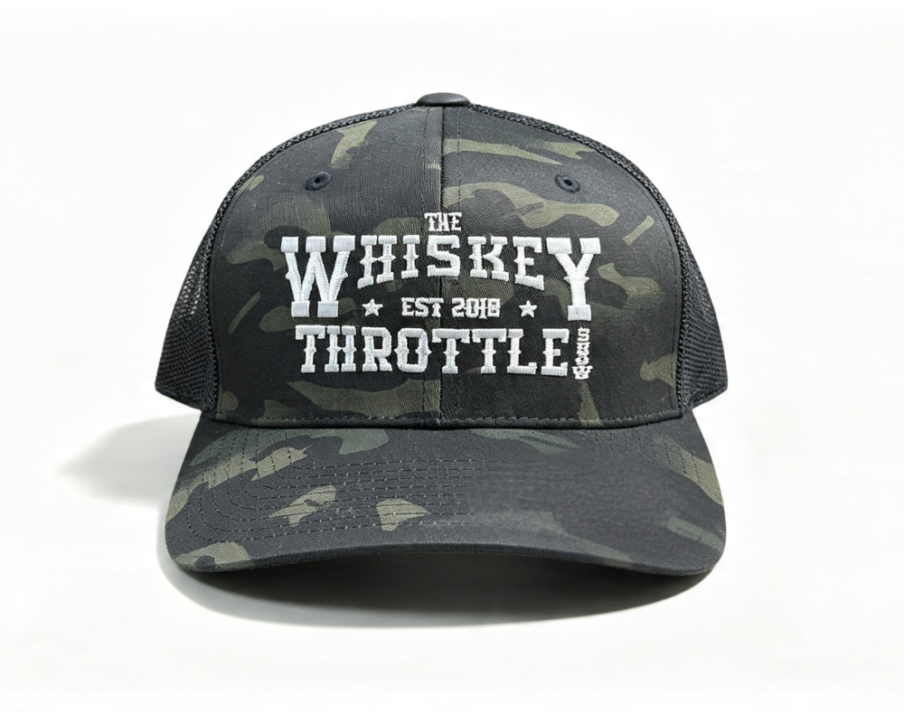 Whiskey Throttle Show Black Camo Trucker Cap